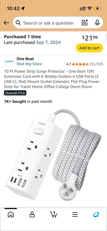 One Beat 10 Ft Power Strip Surge Protector - photo 2
