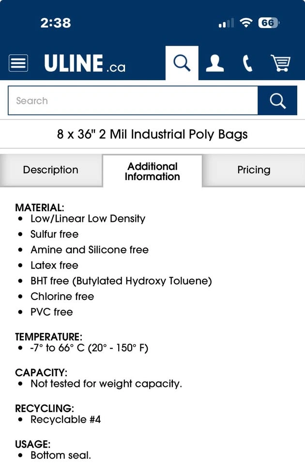 Uline 8 x 36" 2 Mil Industrial Poly Bags 1000 pcs. S-3087 - photo 5