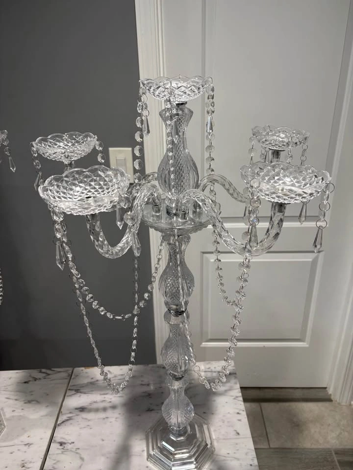 (2pc) 4-Arm Crystal Chandelier Candelabra Silver Metal - photo 3