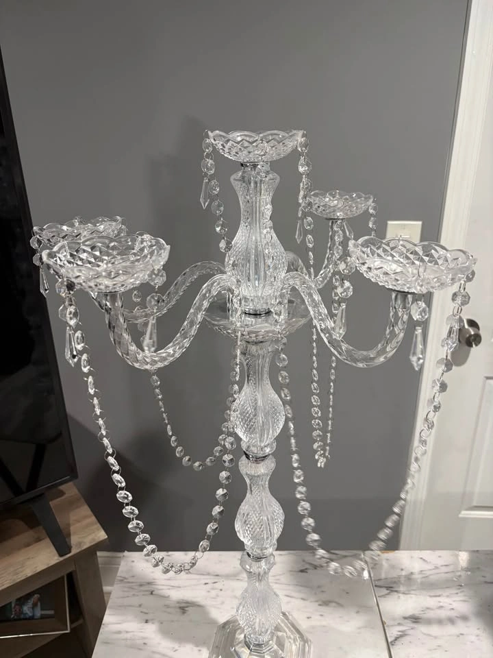 (2pc) 4-Arm Crystal Chandelier Candelabra Silver Metal - photo 4