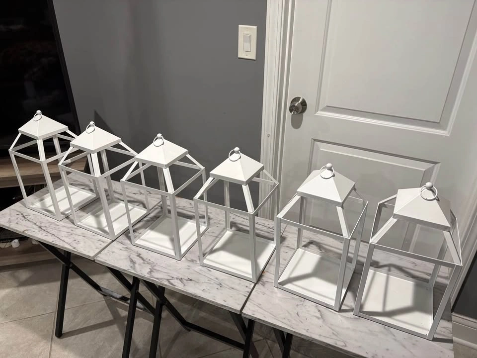Modern White Metal Lantern Candle Holder - Hanging or Tabletop ( - photo 2