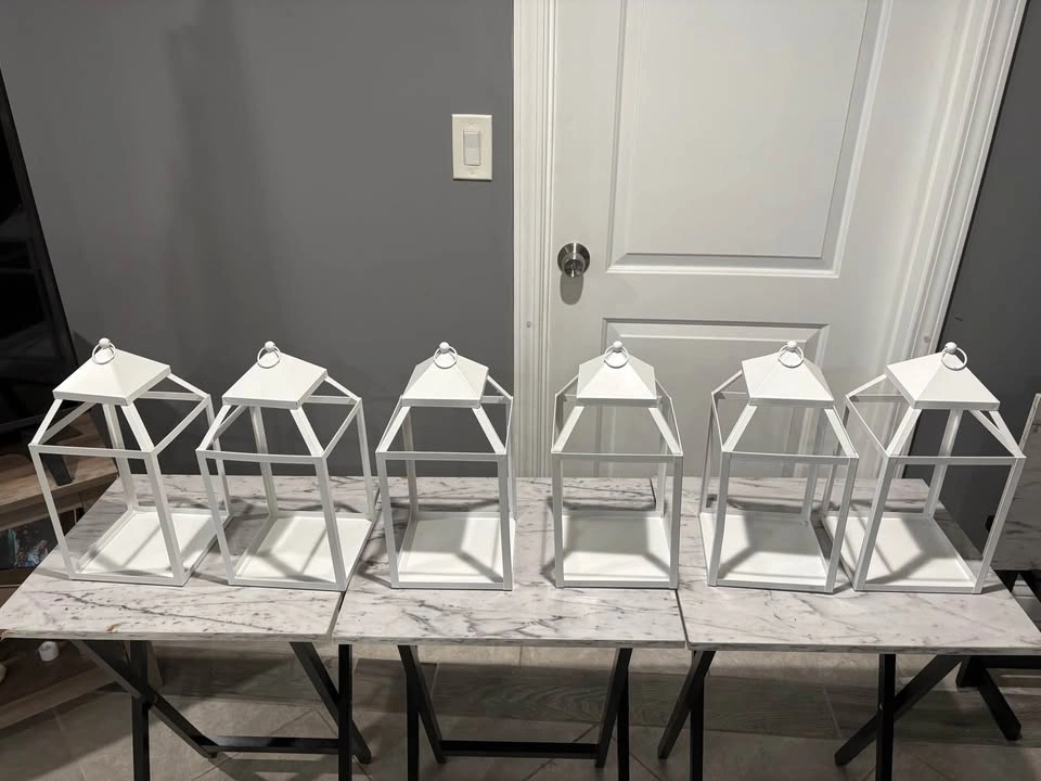Modern White Metal Lantern Candle Holder - Hanging or Tabletop ( - photo 3