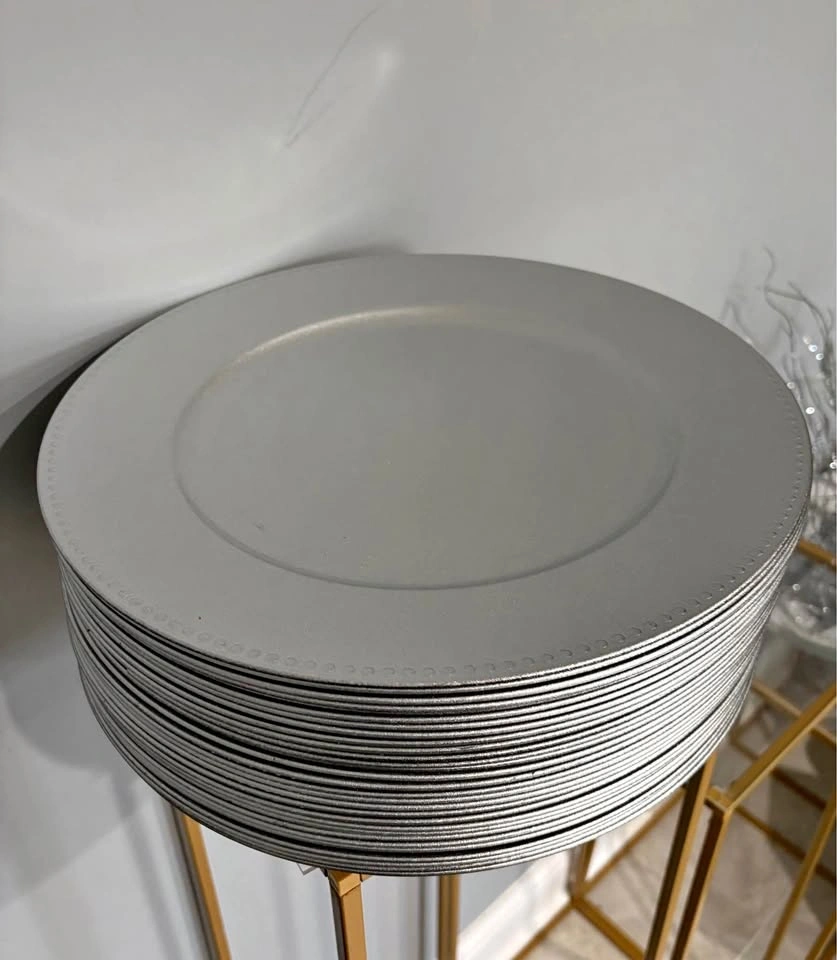 57 Silver Plate Chargers – Event Ready!