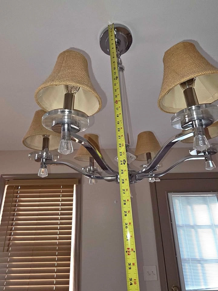 6-Light Chrome and Crystal Chandelier with Burlap Shades