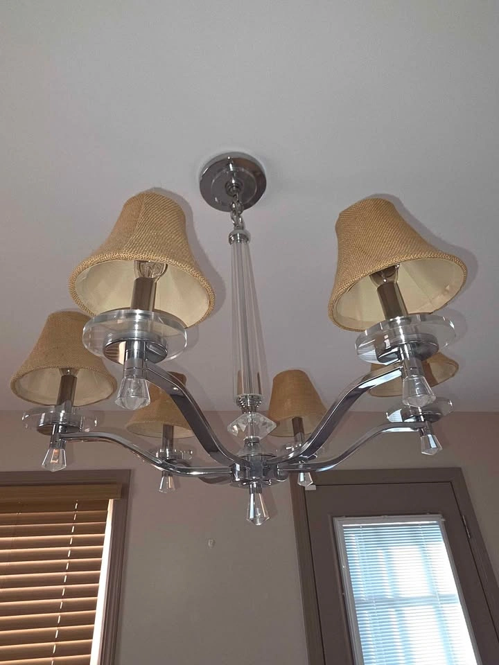 6-Light Chrome and Crystal Chandelier with Burlap Shades - photo 2