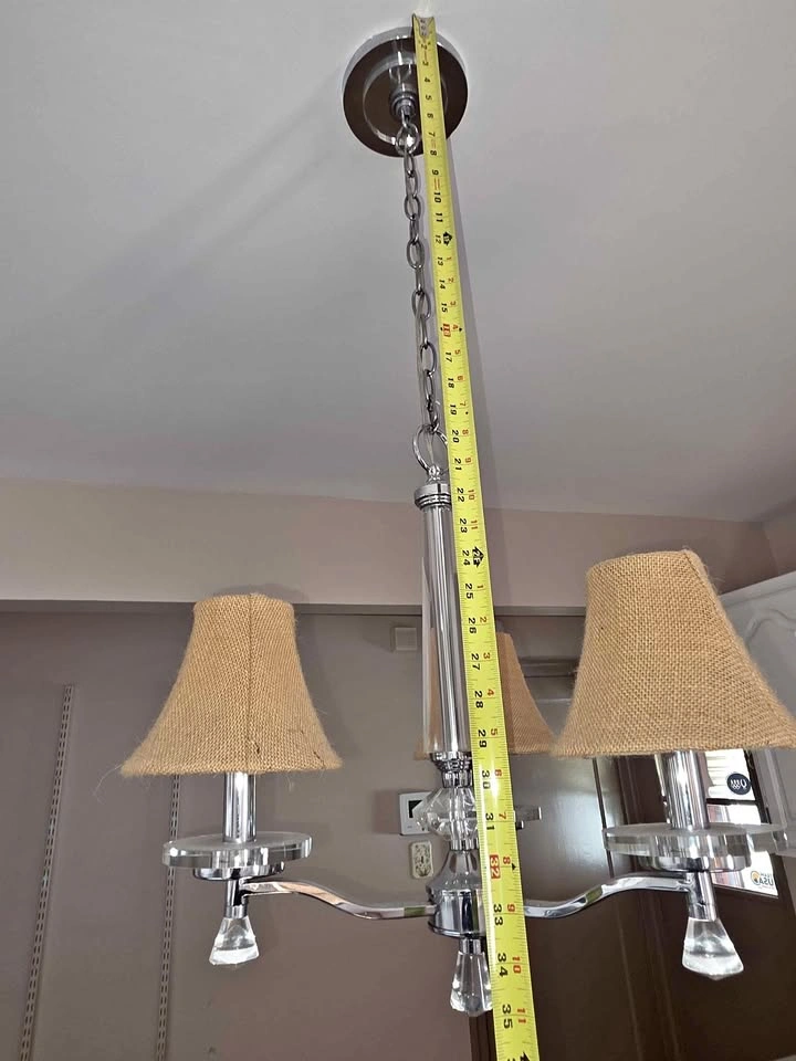 3-Light Chrome Chandelier with Burlap Shades