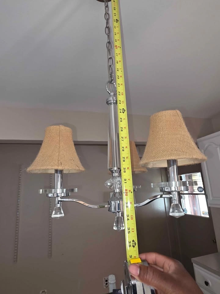 3-Light Chrome Chandelier with Burlap Shades - photo 2