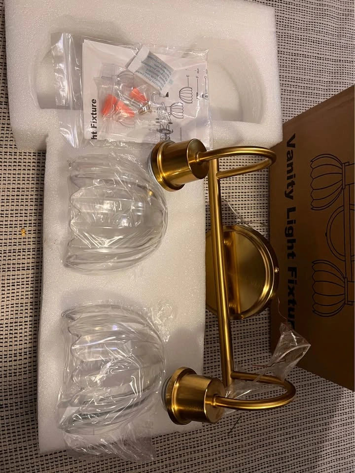 Gold Bathroom Vanity Light Fixture w/ Clear Tulip Glass Shade - photo 4