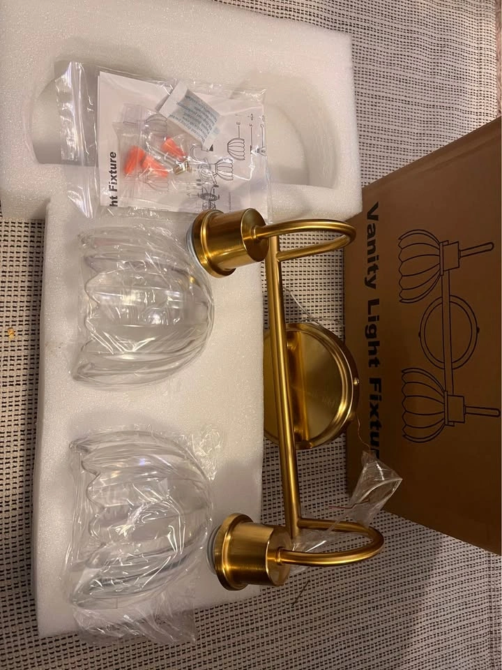 Gold Bathroom Vanity Light Fixture w/ Clear Tulip Glass Shade - photo 5
