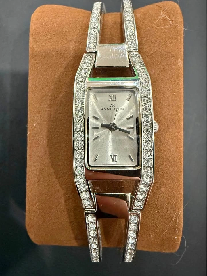 Anne Klein Silver-Tone Crystal Bangle Watch (Needs Battery)