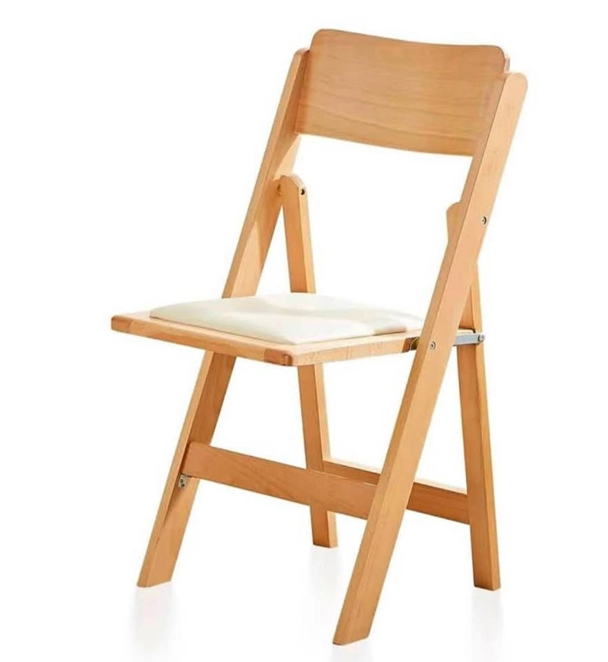 Wooden Folding Chair w/ Soft PU Cushion, Nature Beech Frame