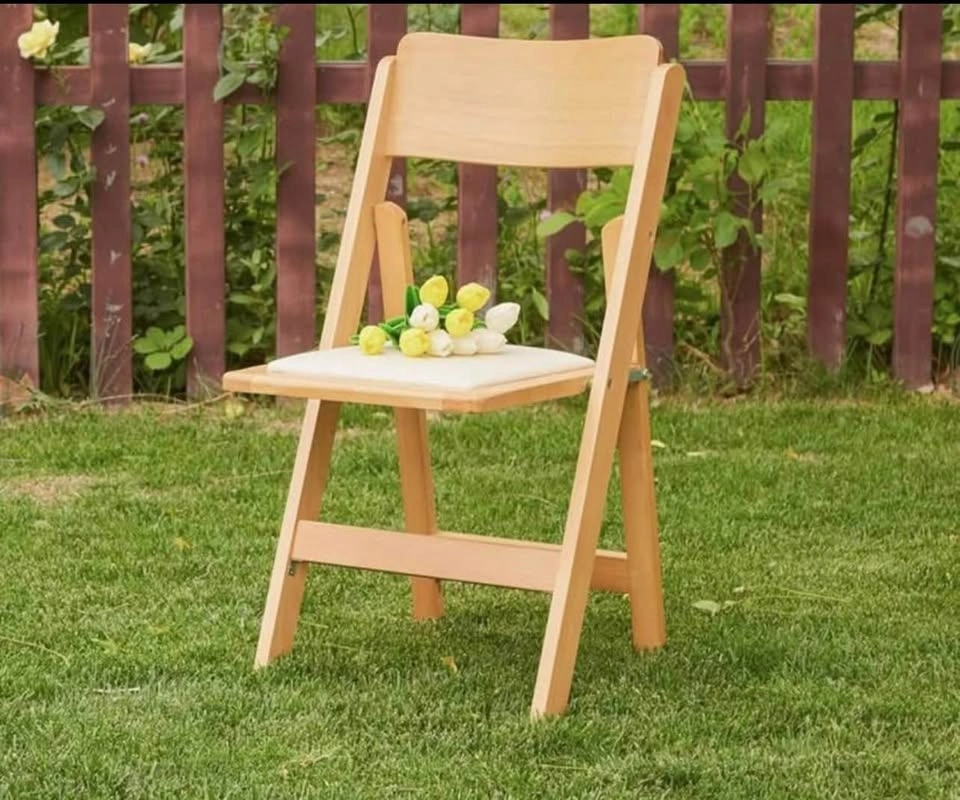 Wooden Folding Chair w/ Soft PU Cushion, Nature Beech Frame - photo 2