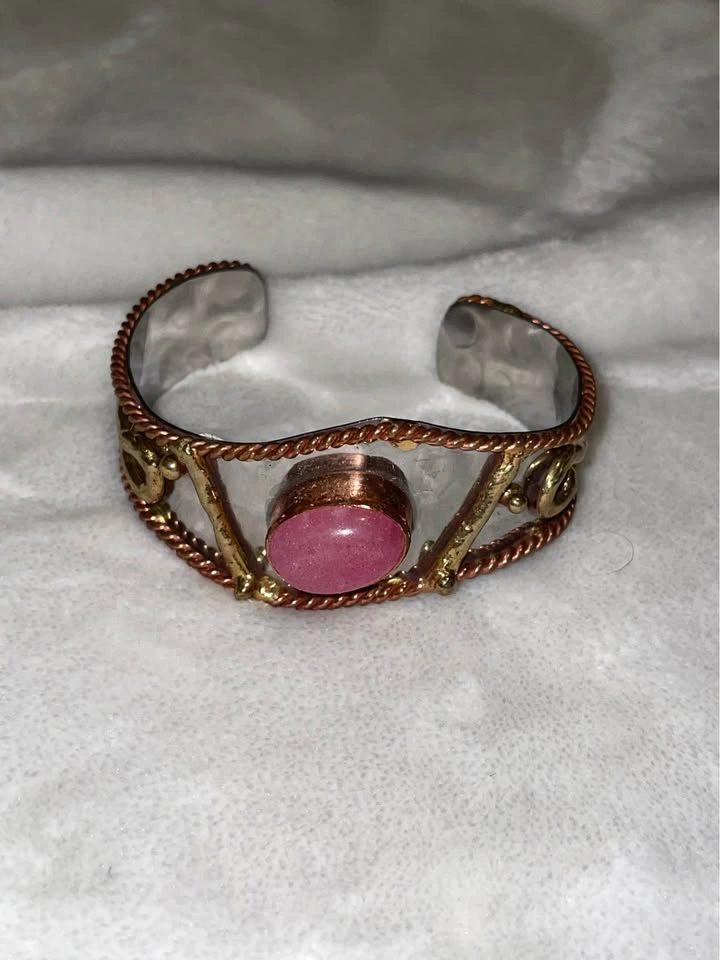 2 Mixed Metal Pink Stone Cuff Bracelets - photo 2