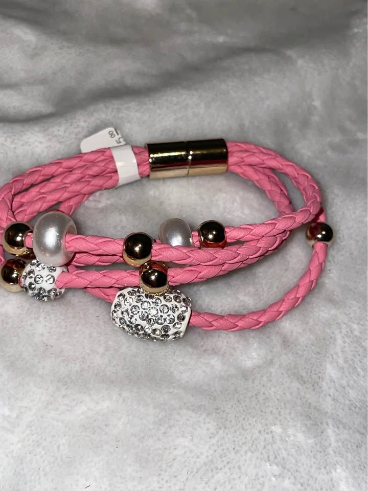 2 Pink Braided Multi-Strand Bracelet with Beaded Accents - photo 2