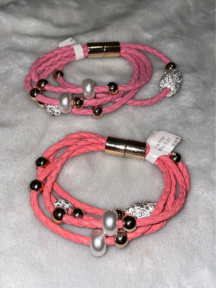2 Pink Braided Multi-Strand Bracelet with Beaded Accents - photo 3