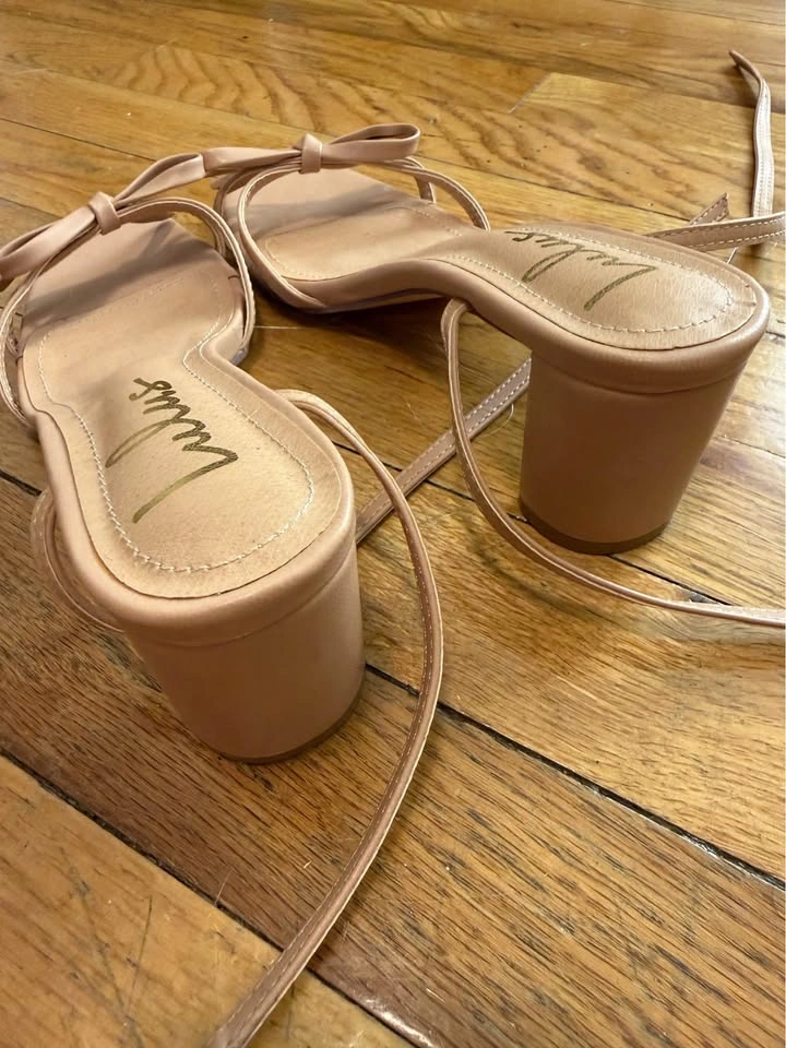 Lulus Nude Bow Lace-Up Block Heels size 7 - photo 2