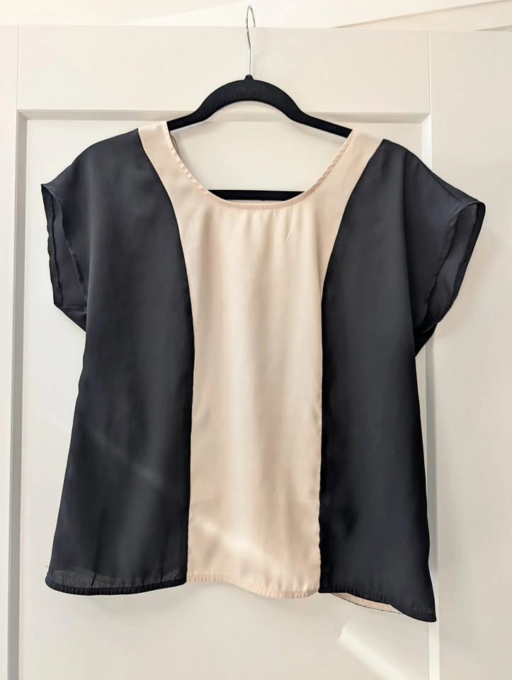 Love 21 Colorblock Chiffon Blouse Black Cream XS