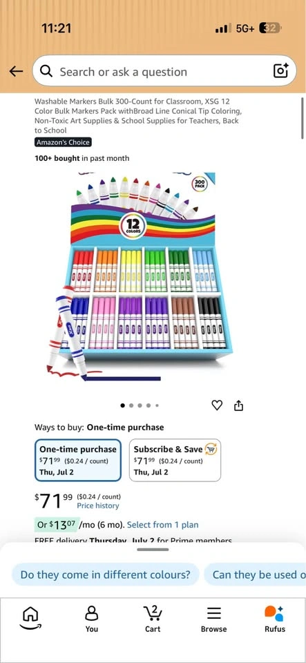 300, 12 colors, washable markers New - photo 2