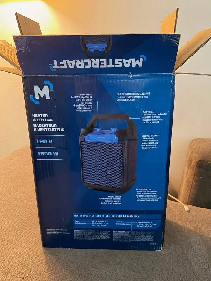 Mastercraft Portable Utility Fan Heater w/Thermostat, 1500W - photo 2