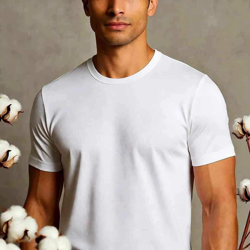 Men's 100% Cotton Breathable Short Sleeve White T-Shirt