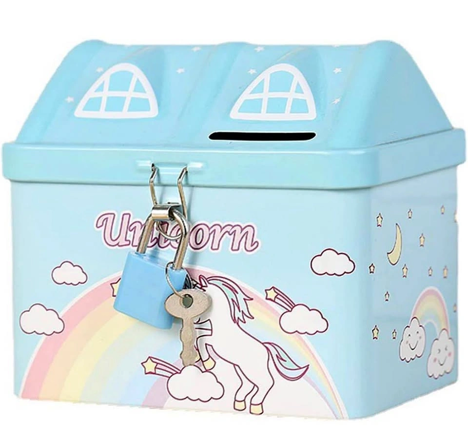 Unicorn House Piggy Bank with Lock and Key