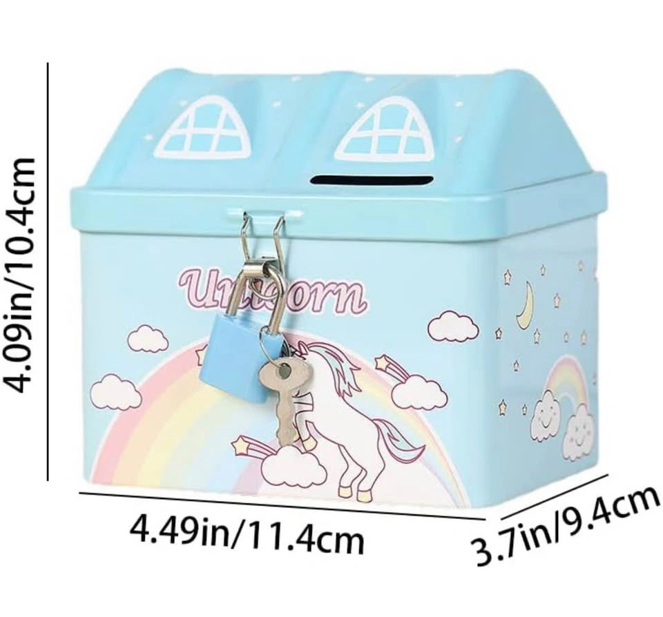 Unicorn House Piggy Bank with Lock and Key - photo 2