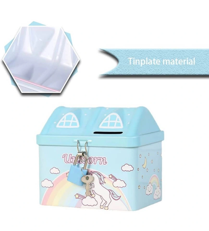 Unicorn House Piggy Bank with Lock and Key - photo 3