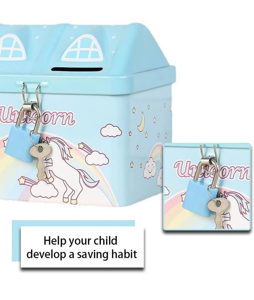 Unicorn House Piggy Bank with Lock and Key - photo 4