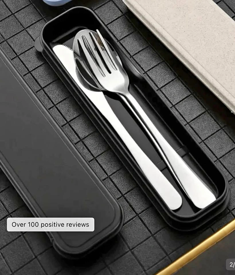 Stainless Steel Reusable Travel Cutlery Set w/ Case & Bag