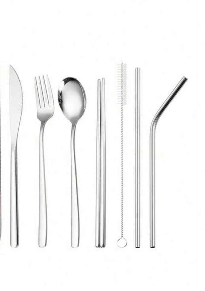 Stainless Steel Reusable Travel Cutlery Set w/ Case & Bag - photo 2