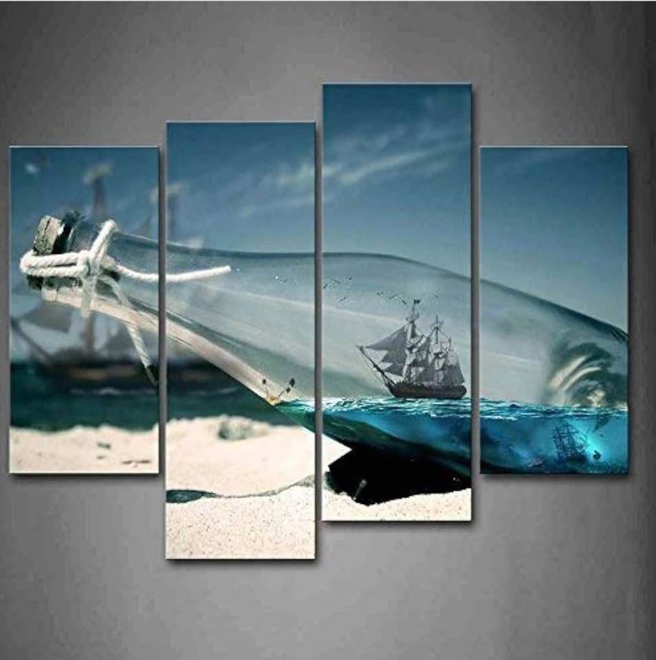 First Wall Art Ship in Bottle Canvas Wall Art 4 Panels - photo 2