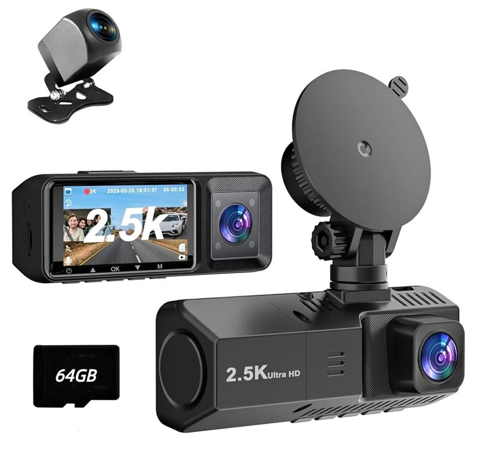 Dash Cam with 3 Channels Front and Rear Inside