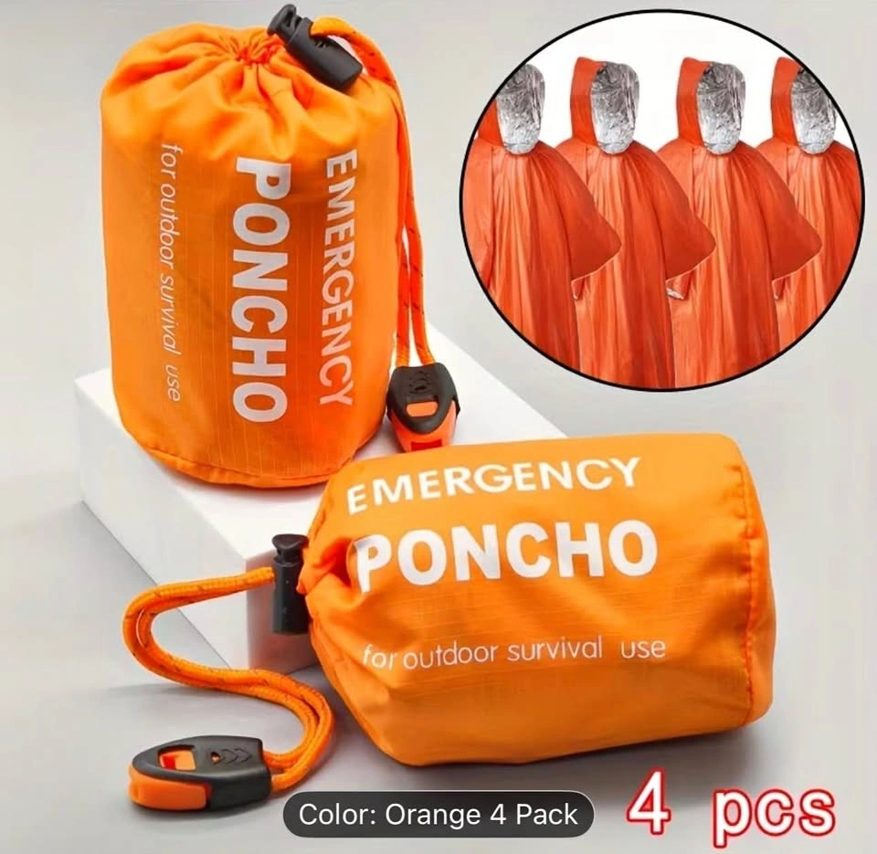 4pcs of Hooded Thickened Insulated Emergency Raincoats