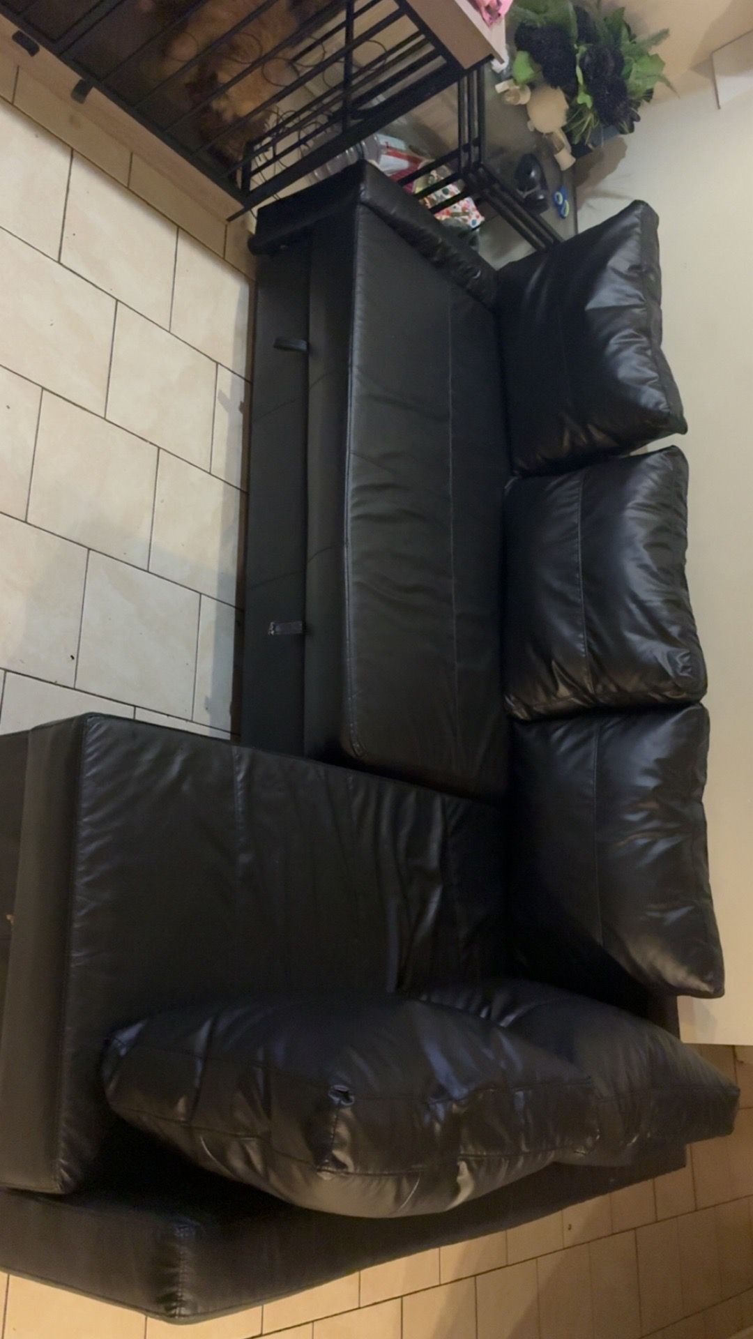 Black leather couch!