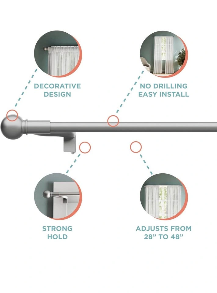 Brand New Zenna Home Adjustable Curtain Tension Rod (28”–48”) - photo 4