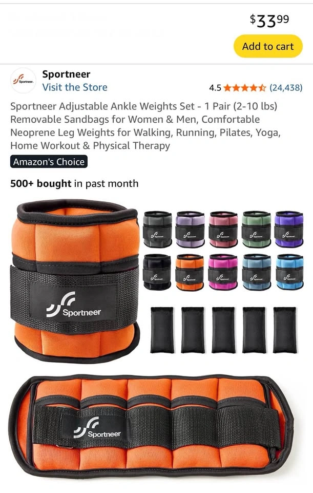 Brand New Sportneer Adjustable Ankle Weights (Pair) 2–10 lbs - photo 2