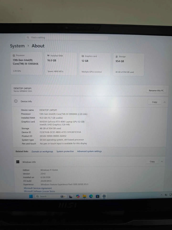 MSI Vector GP68HX 13V 4080 12GB GPU - photo 5