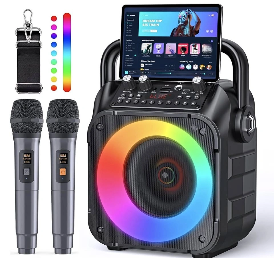 Karaoke Machine, Portable Bluetooth Speaker with 2 Wireless Micr
