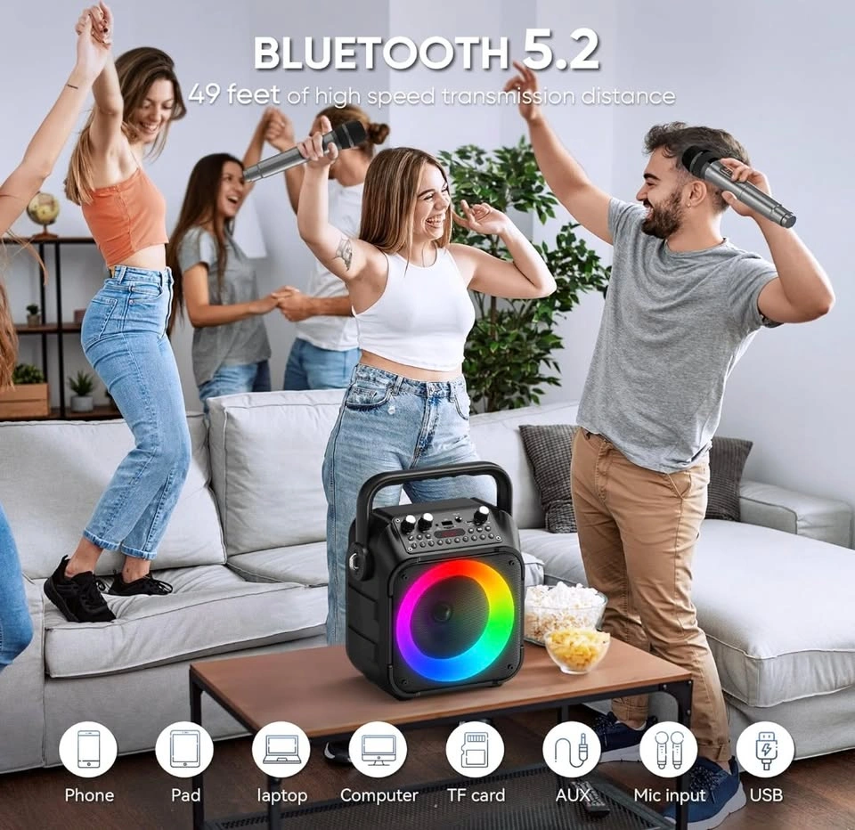 Karaoke Machine, Portable Bluetooth Speaker with 2 Wireless Micr - photo 2