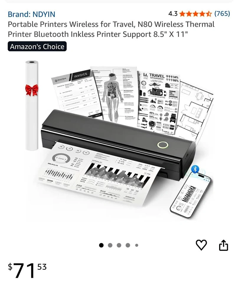 NDYIN Portable Thermal Printer N80