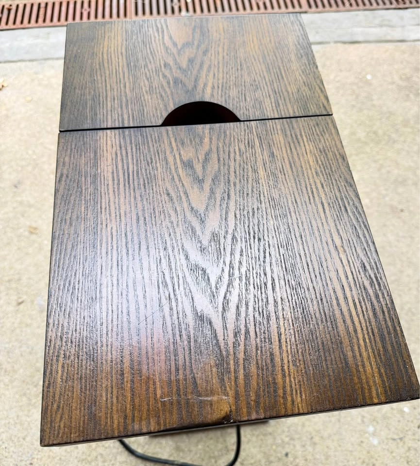 C-Shaped Side Table with Charging Station and Storage