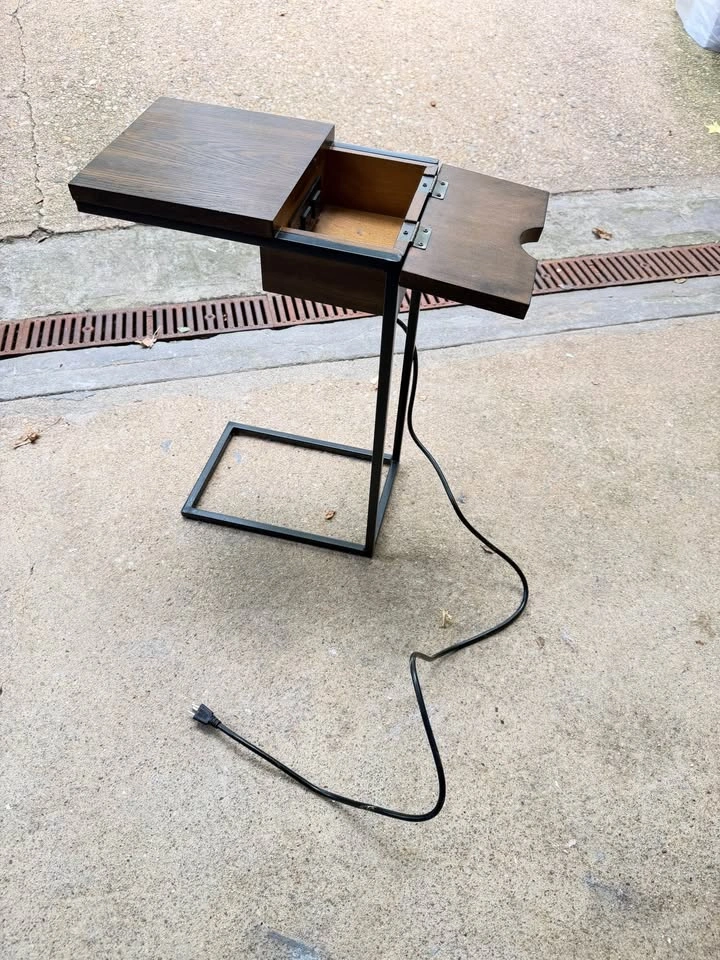 C-Shaped Side Table with Charging Station and Storage - photo 2