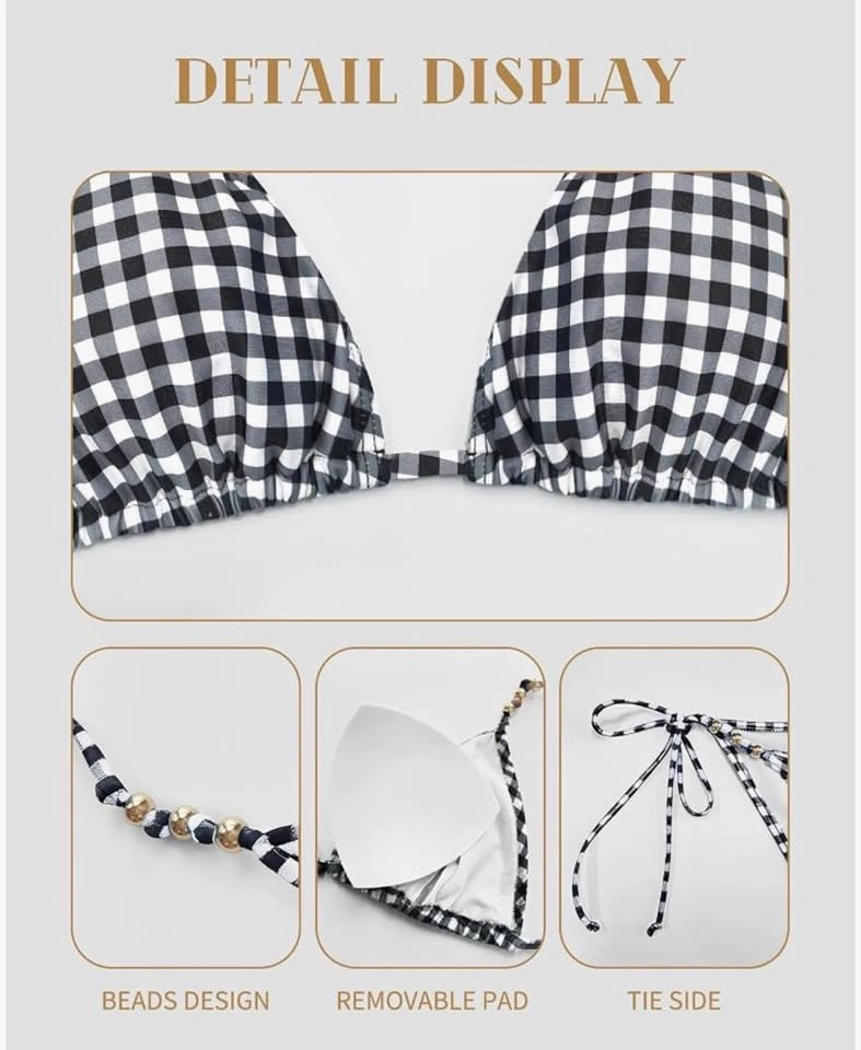 New Black and White Gingham Bead Accent Bikini Set - photo 5