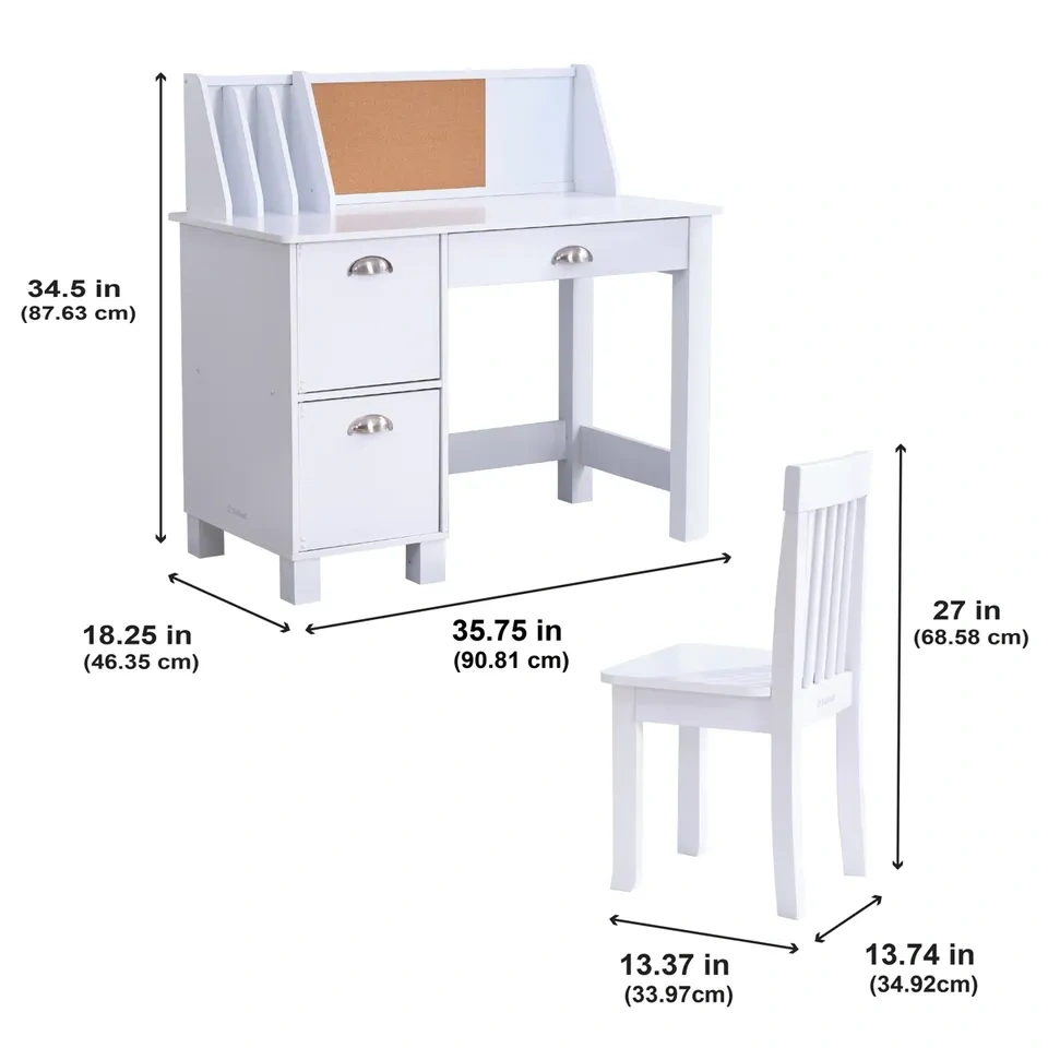 Children's Wooden Study Desk with Hutch and Chair