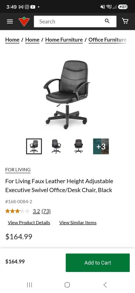 For Living Faux Leather Height Adjustable Office Chair - photo 4