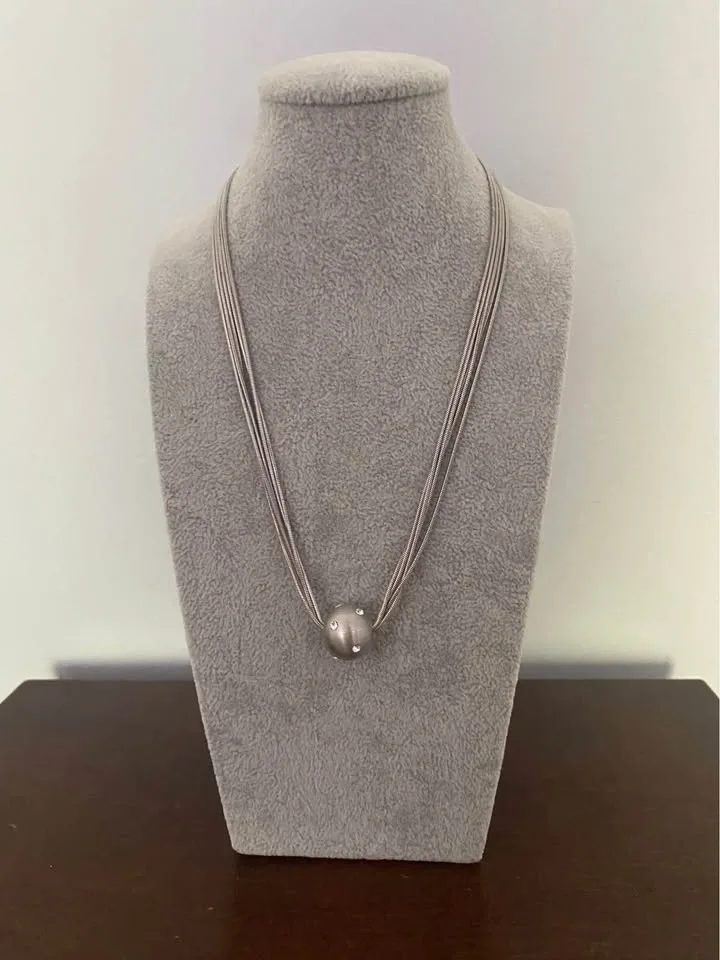 Multi-Strand Silver-Tone Necklace with Crystal Ball Pendant - photo 3