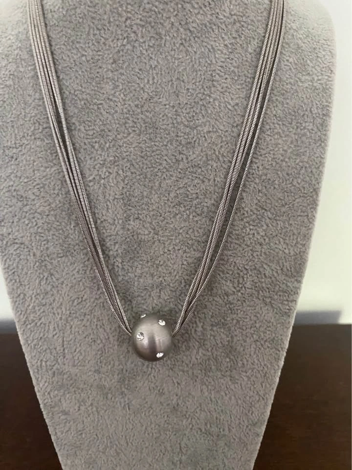 Multi-Strand Silver-Tone Necklace with Crystal Ball Pendant - photo 4