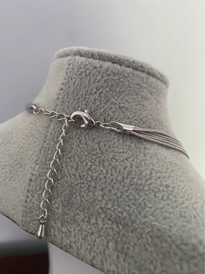 Multi-Strand Silver-Tone Necklace with Crystal Ball Pendant - photo 5