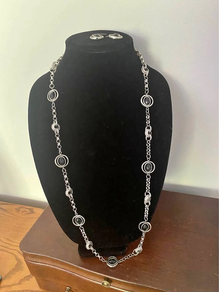 Chico's Silver and Black Necklace and Earring Set