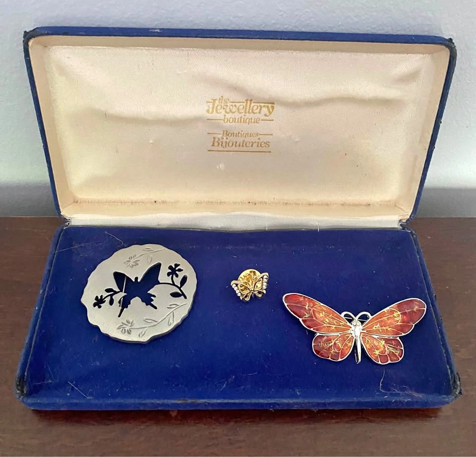 Vintage Lot of 2 Butterfly Brooches (One Pewter, One Enamel) and